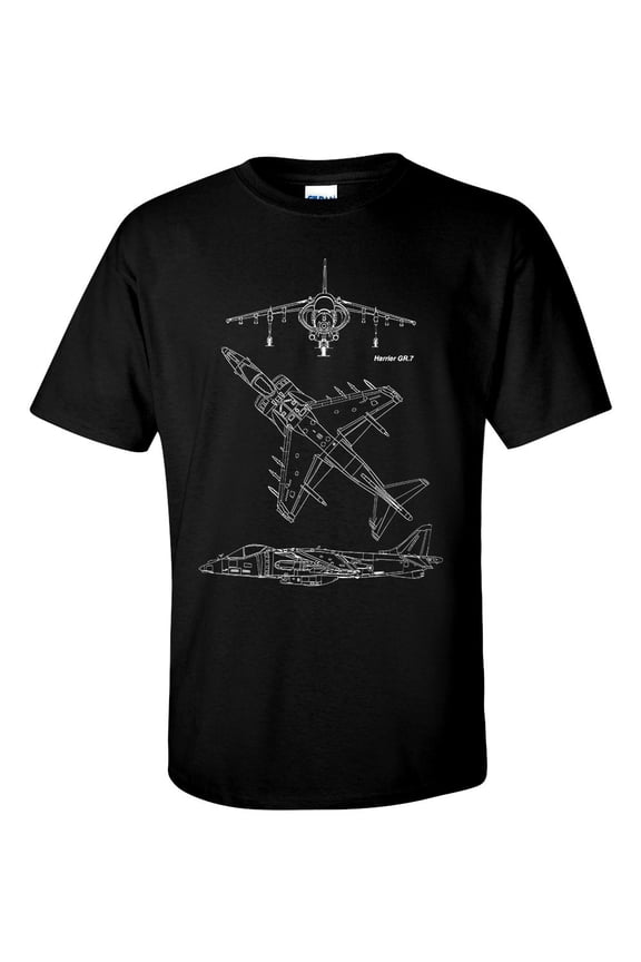 Harrier GR7 Fighter Aircraft Technical Drawing Blueprint RAF T-Shirt