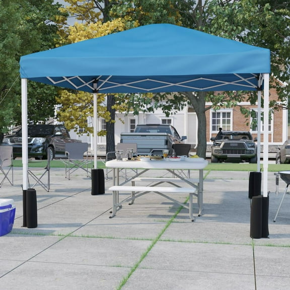 10'x10' Blue Canopy Tent with Wheeled Case and Folding Bench Set
