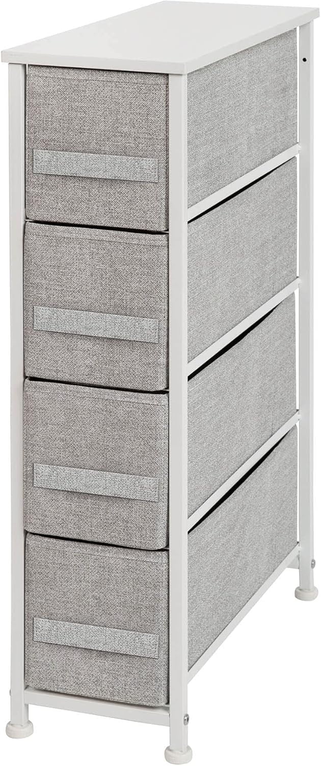 Slimline White Cast Iron Frame Dresser with Light Gray Fabric Drawers