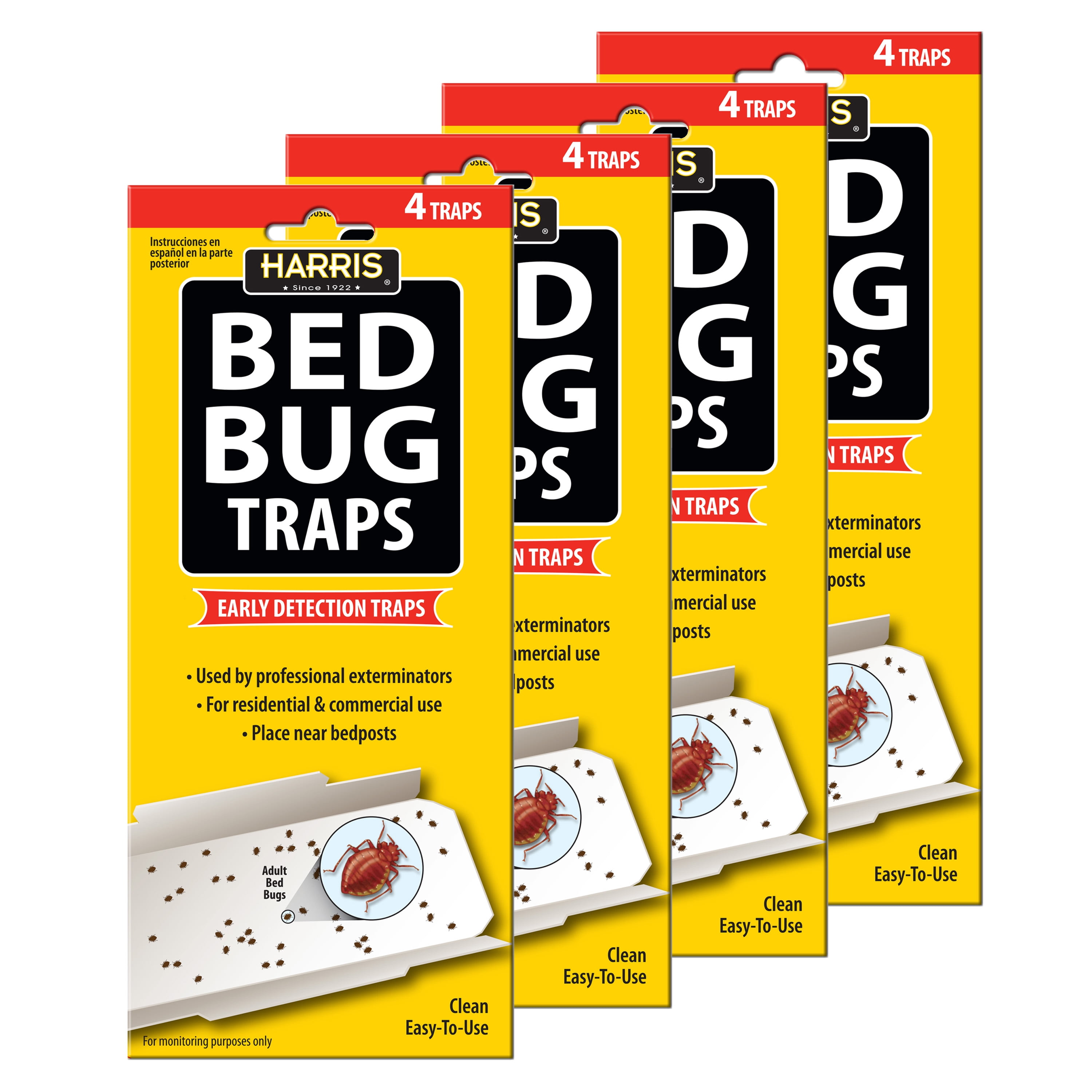 Harris Bed Bug Monitoring Traps, 4 Pack, 16 Traps Total, Low Profile