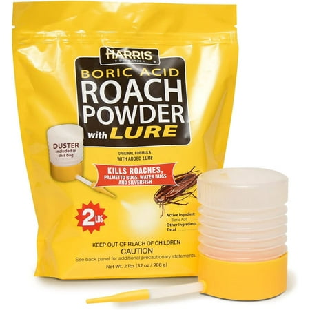 Harris Boric Acid Roach and Silverfish Killer Powder w/Lure, Powder Duster Included in The Bag (32oz)