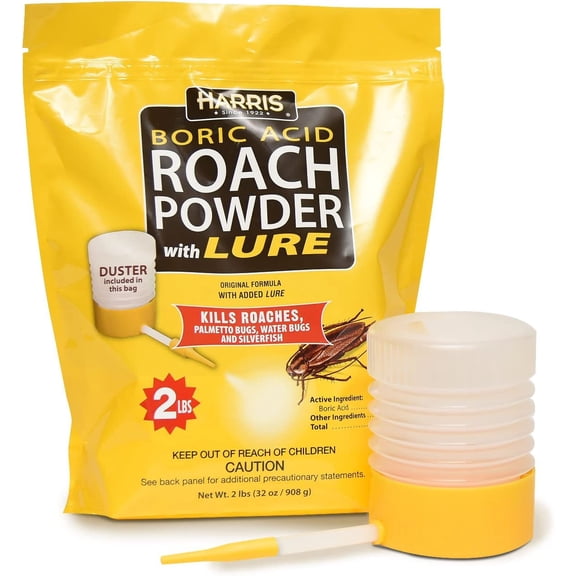 Harris Boric Acid Roach and Silverfish Killer Powder w/Lure, Powder Duster Included in The Bag (32oz)