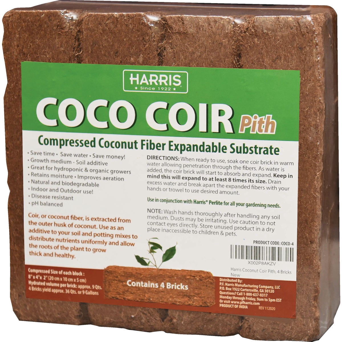 Harris Coconut Coir Pith Expandable Substrate - Compressed Coconut Fiber - 1 lb — Construction & DIY Use, Standard Hardware Spec