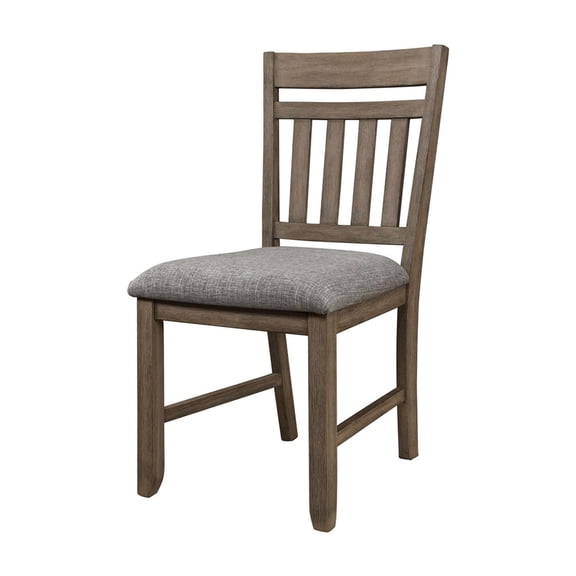 Harris Dining Chair Set of 2, Gray Fabric Brown Solid Rubberwood