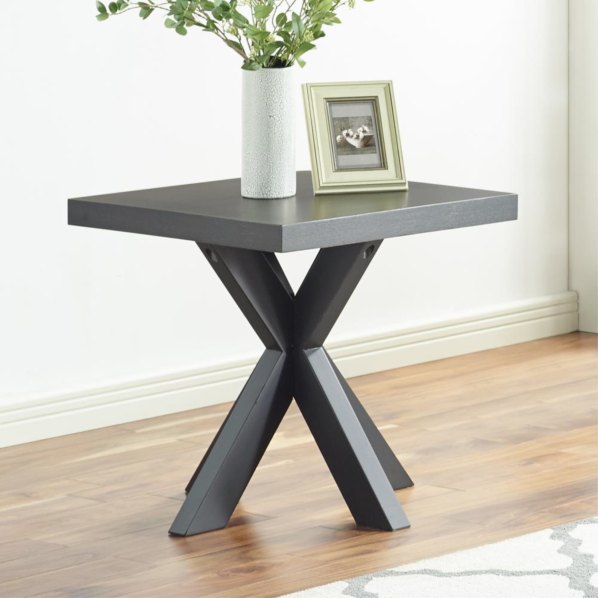 Transitional Black Wood 24" Square End Table