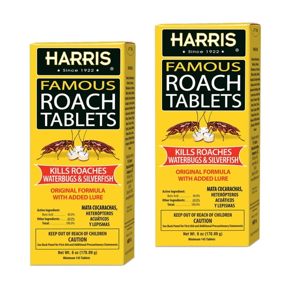 Harris Roach Tablets, Boric Acid Roach Killer with Lure, Alternative to Bait Traps (6oz, 2-Pack)