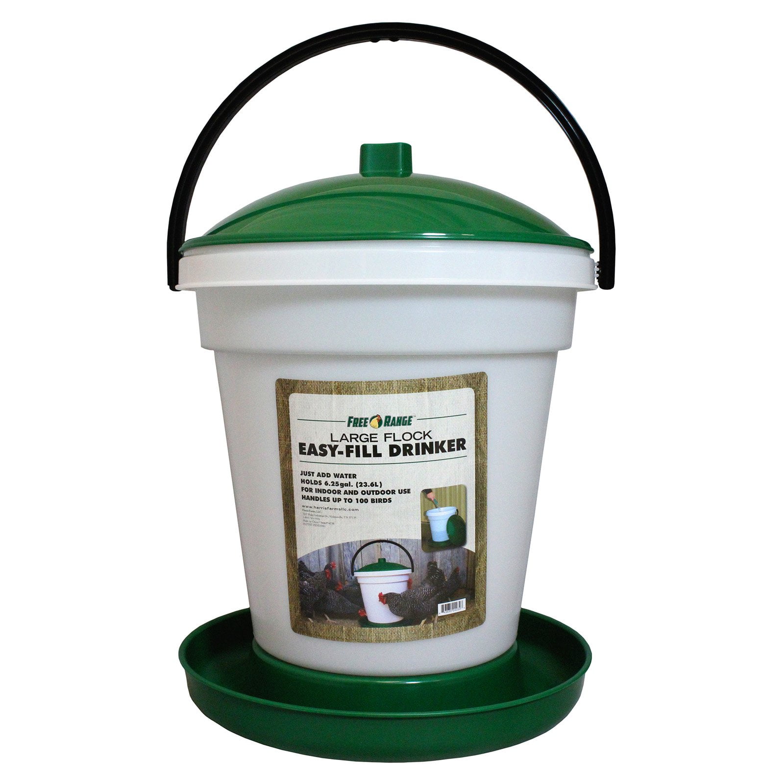 Large Green and White BPA-Free Plastic Poultry Drinker 6.25 Gallon