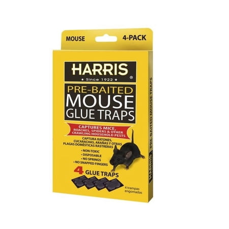 Harris HMG-4 Pre-Baited Mouse Glue Traps, Pack of 4