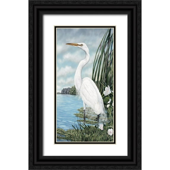Harris, James 11x18 Black Ornate Wood Framed with Double Matting Museum Art Print Titled - Great White Egret