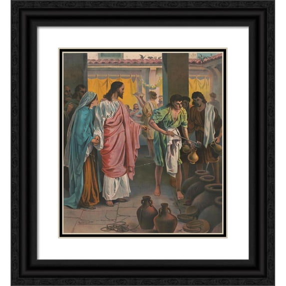 Harris, Jones & Co 15x17 Black Ornate Wood Framed Double Matted Museum Art Print Titled - Christ's First Miracle (1891)