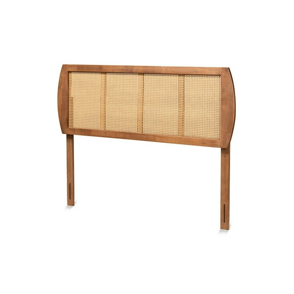 Harris Mid-Century Modern Ash Walnut Finished Wood and Synthetic Rattan Full Size Headboard