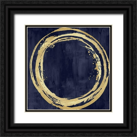 Harris, Natalie 12x12 Black Ornate Wood Framed with Double Matting Museum Art Print Titled - Circle Gold on Blue I