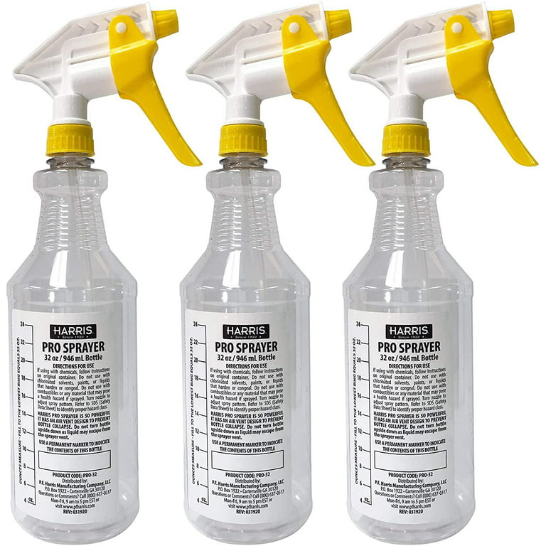 Harris Professional Spray Bottle 32oz 3-Pack, All-Purpose with Clear  Finish, Pressurized Sprayer, Adjustable Nozzle and Measurements