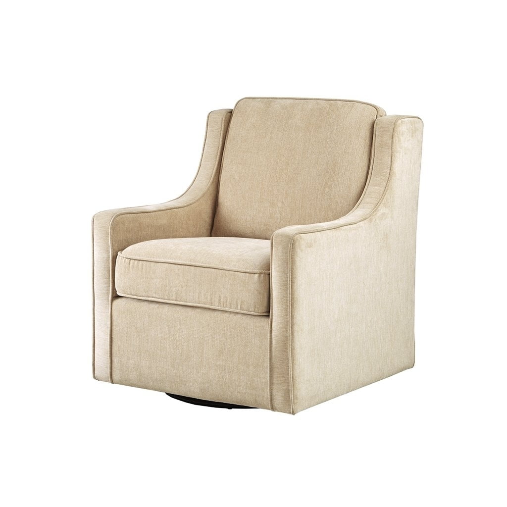 Cream Lawson Swivel Accent Chair with Wood Frame