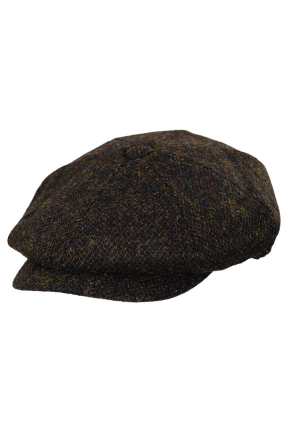Harris Tweed Arnol Wool Newsboy Cap - L - Moss/Brown