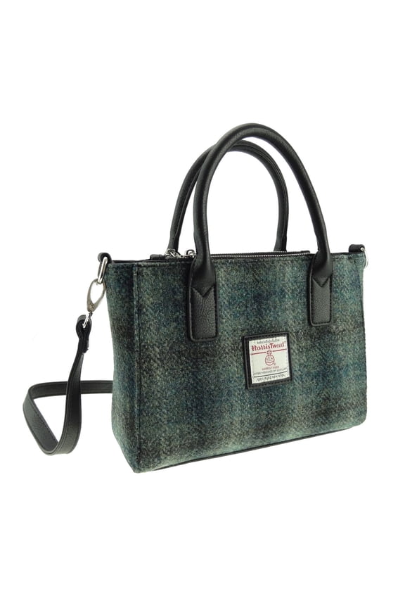 Harris Tweed Wool 'Brora' Small Tote Handbag for Women, Adjustable Shoulder Strap, Made in Scotland, Moss Green
