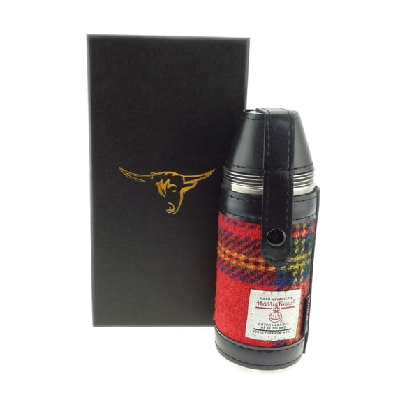 Harris Tweed Hunting Flask with Shot Glasses- Royal Stewart