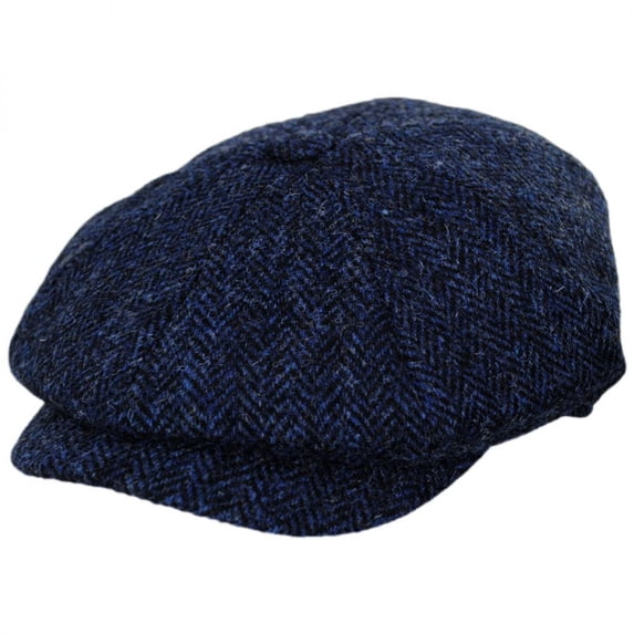 Harris Tweed Skye Wool Newsboy Cap - M - Blue/Black