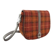 Harris Tweed Womens Shoulder Bag with Buckle Detail 100% Wool Made in Scotland, Rust with Orange Overcheck