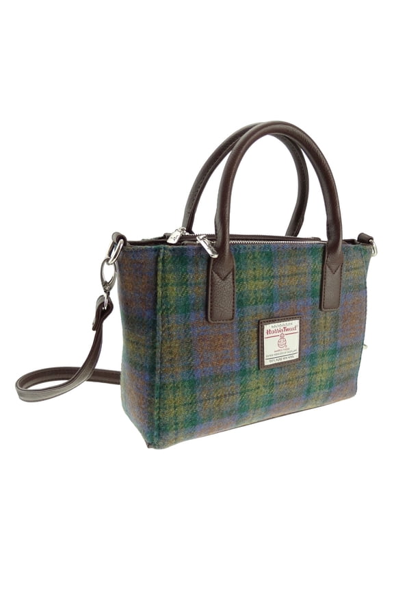 Harris Tweed Wool 'Brora' Small Tote Handbag for Women, Adjustable Shoulder Strap, Made in Scotland, Skye Tartan