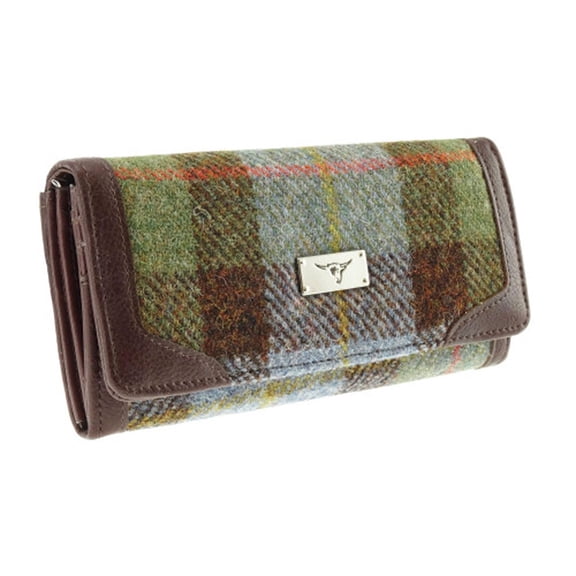 Harris Tweed Wool Wallet for Women, Scottish Tartan Long Purse, Multiple Card Holders & Zipper Compartment, Made in Scotland, MacLeod Tartan