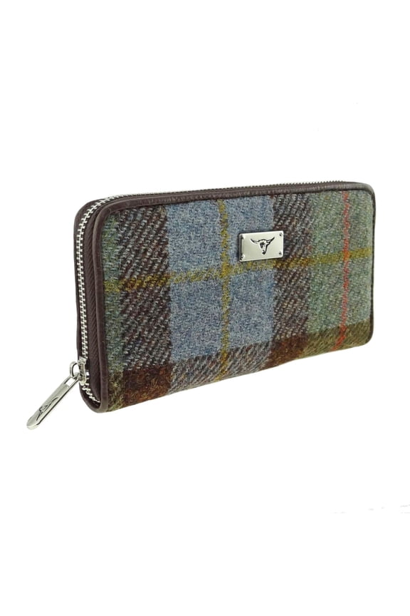 Harris Tweed Wool Wallet for Women, Scottish Tartan Long Zip Purse, Multiple Card Holders & Zipper Compartment, Made in Scotland, MacLeod Tartan