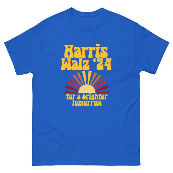 Harris Walz 2024 For A Brighter Tomorrow Retro Sun Unisex Adult T-Shirt, Kamala for President (Royal, XL)