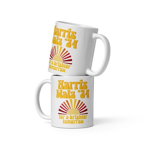 Harris Walz 2024 For A Brighter Tomorrow White Mug, Kamala for President, Multiple Sizes Available (11 oz)