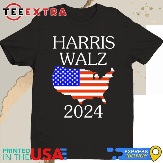 Harris Walz 2024 Usa Flag Map Shirt