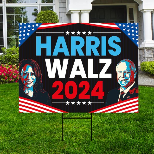 Harris Walz 2024 Yard Sign (24" x 18", Double Sided) Coroplast Kamal