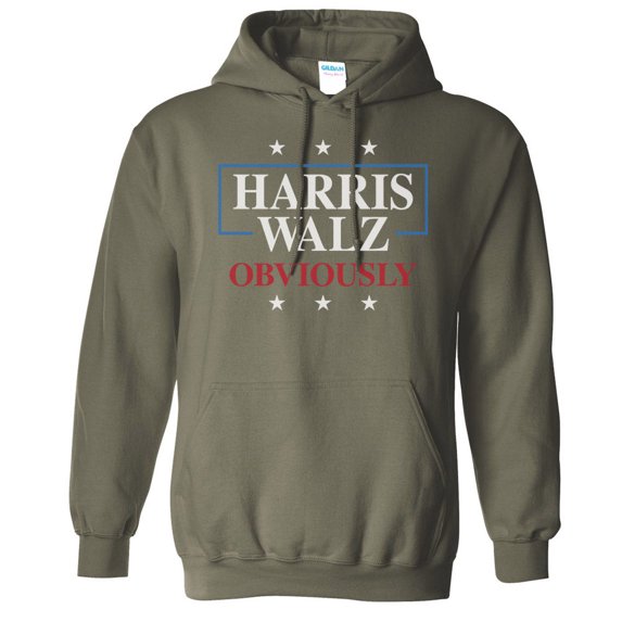 Harris Walz Obviously Hoodie Sweatshirt Unisex 3X-Large Military Green