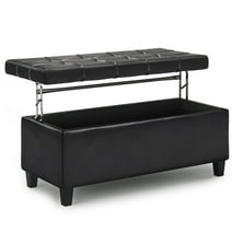 Harrison 44 inch Wide Transitional Rectangle Lift Top Rectangular Storage Ottoman in Midnight Black Faux Leather