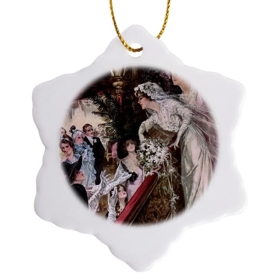 3drose, Harrison Fisher – Bride Toss Bridal Bouquet, 3 inch Snowflake Porcelain Ornament
