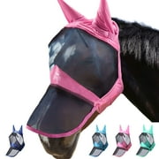 Harrison Howard CareMaster Pro Luminous Horse Fly Mask Long Nose with Ears UV Protection for Horse-Light Champagne