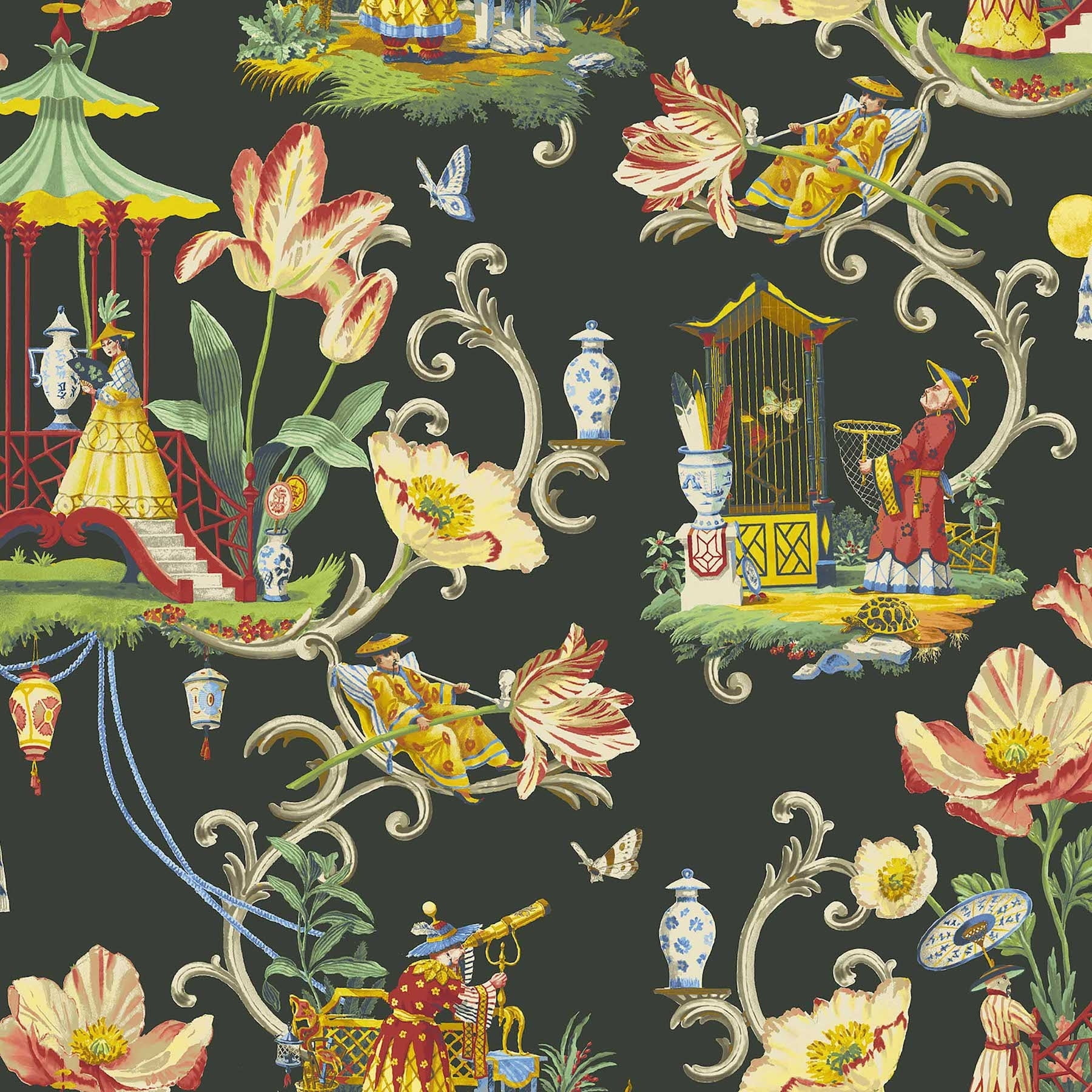 Harrison Howard Black Chinoiserie Peel and Stick Wallpaper