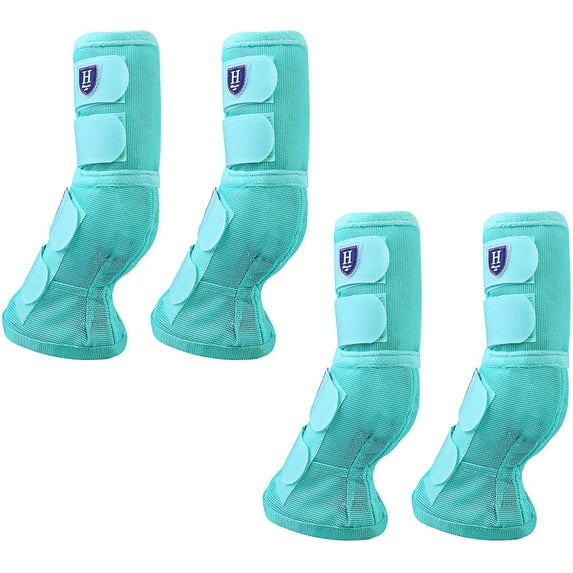 Harrison Howard Horse Fly Boots Perfect Contoured Fit Leg Guards Dense Mesh Boots with Ventilated Comfort Reliable Protection from Summer Elements Set of 4 Mint Large