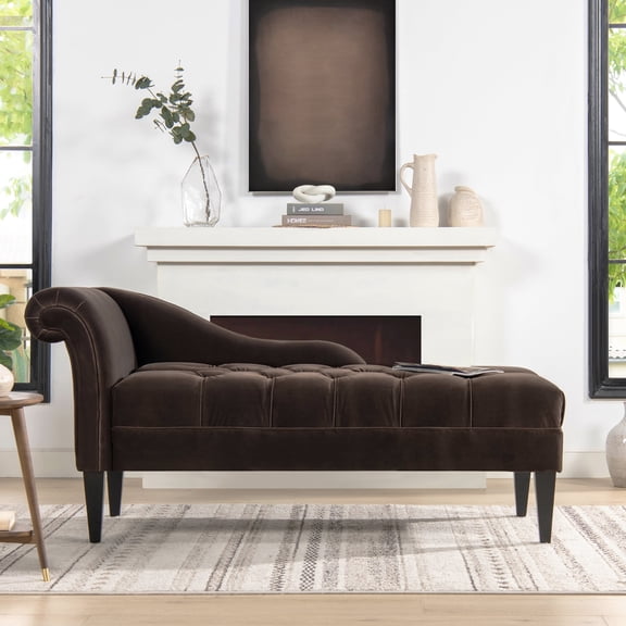 Harrison Tufted Roll Arm Chaise Lounge Deep Brown Performance Velvet
