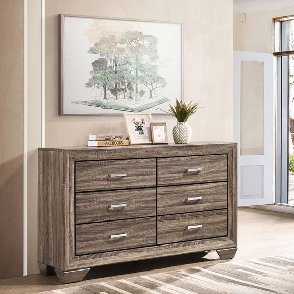 Harrison Washed Taupe 6-drawer Dresser