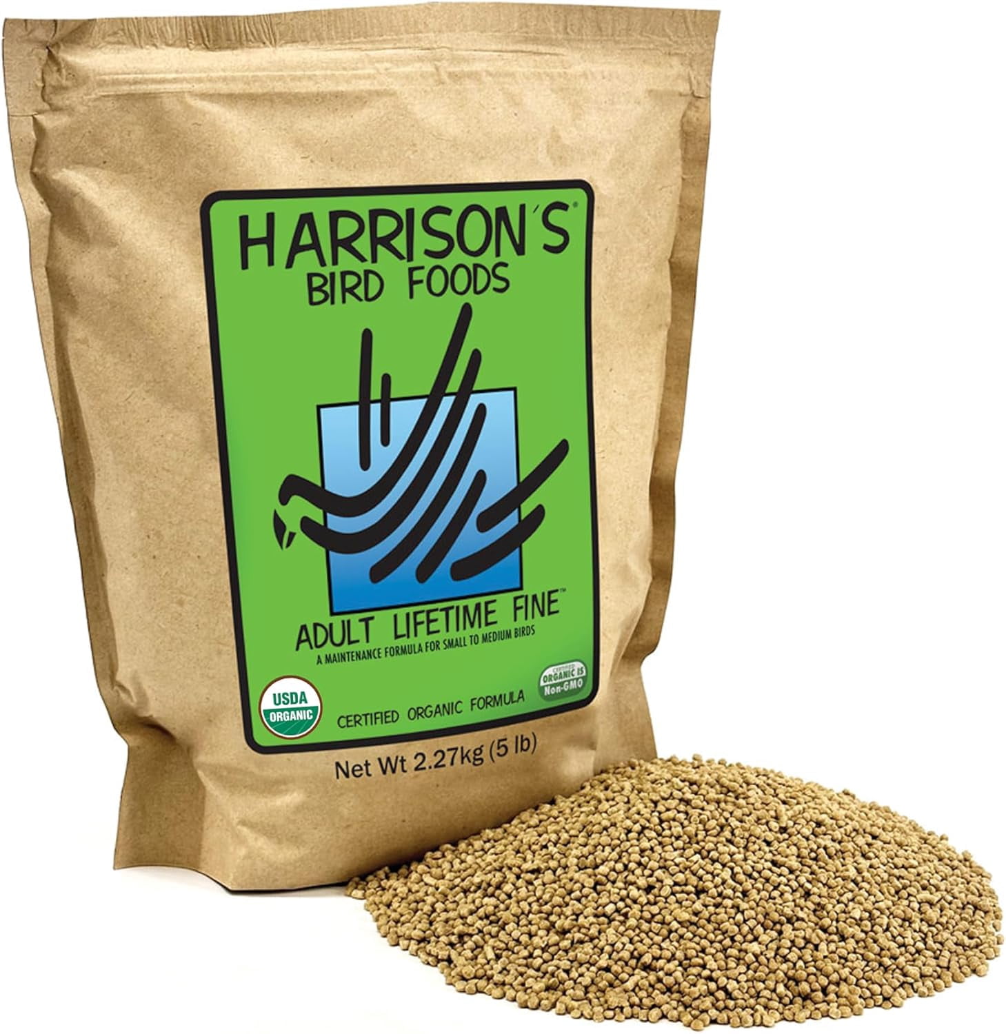 Harrison's Bird Foods Bird Food Adult Lifetime Fine Certified Organic Non-GMO Formula Bird Food 5lb