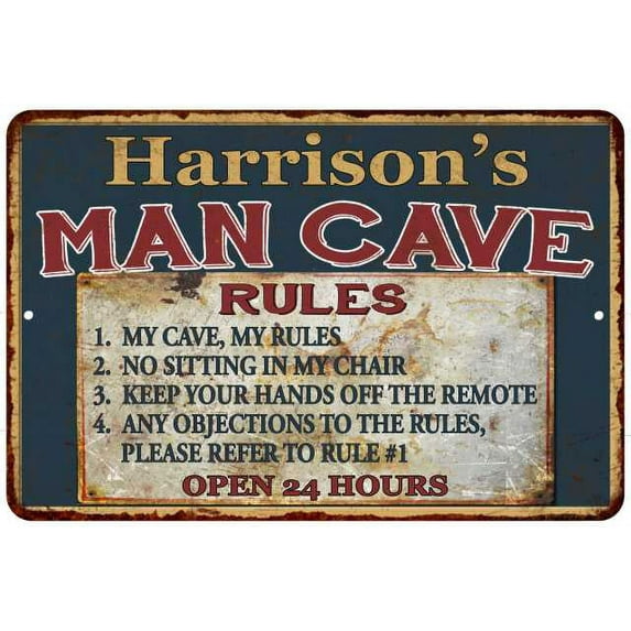 Harrison's Man Cave Rules Chic Rustic Green Sign Home 8x12 Metal 108120049911