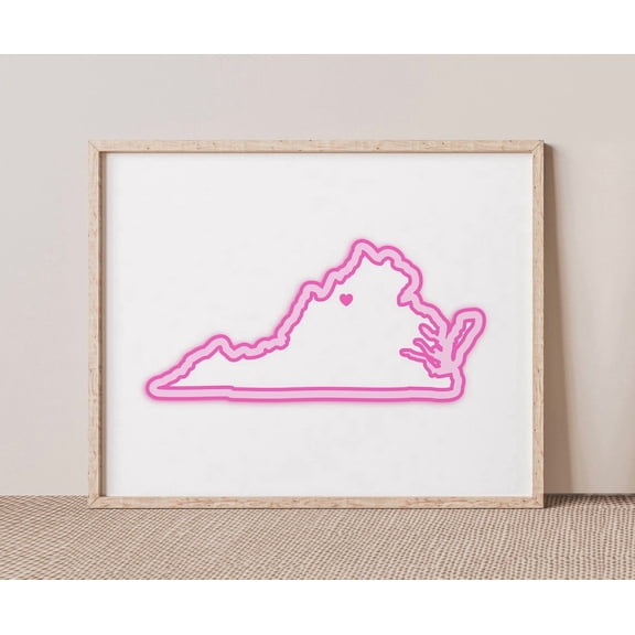 Harrisonburg Virginia Art Map With Heart Pink Picture Wall Art Print, Travel Inspired Home And Office Decor