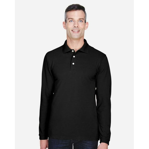Harriton 5.6 oz. Easy Blend Long-Sleeve Polo (M265L) Black, 2XL