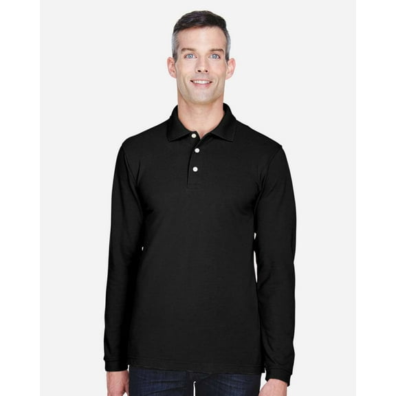 Harriton 5.6 oz. Easy Blend Long-Sleeve Polo (M265L) Black, 2XL