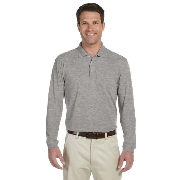 Harriton M265L Men's Easy Blend™ Long Sleeve Polo-Grey Heather-M