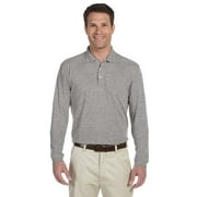 Harriton M265L Men's Easy Blend™ Long Sleeve Polo-Grey Heather-S