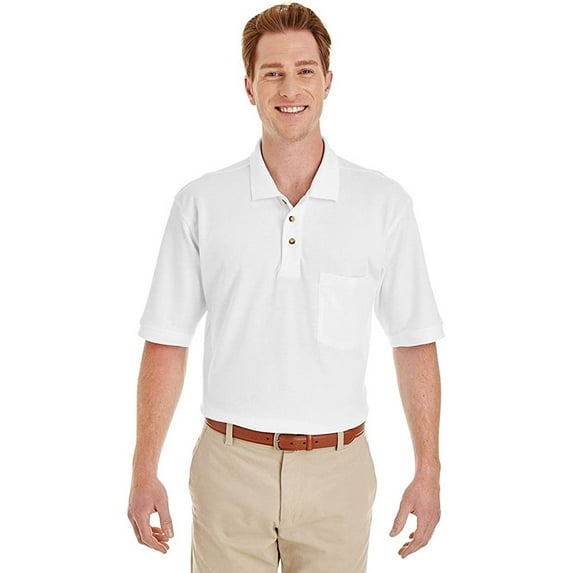 Harriton 6 oz. Ringspun Cotton Piqué Short-Sleeve Pocket Polo - White S