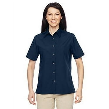 Harriton Advantage Snap Closure Short-Sleeve Shirt (M545W) Dark Navy, XL