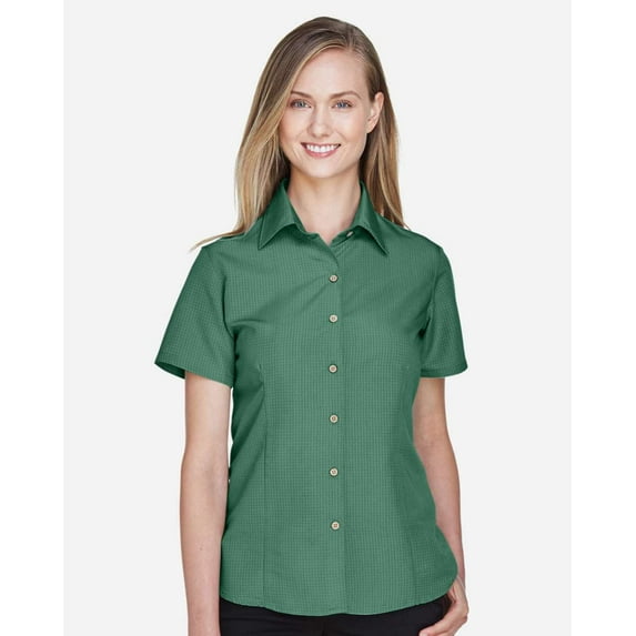 Harriton M560W Women's Barbados Textured Camp Shirt-Palm Green-XS