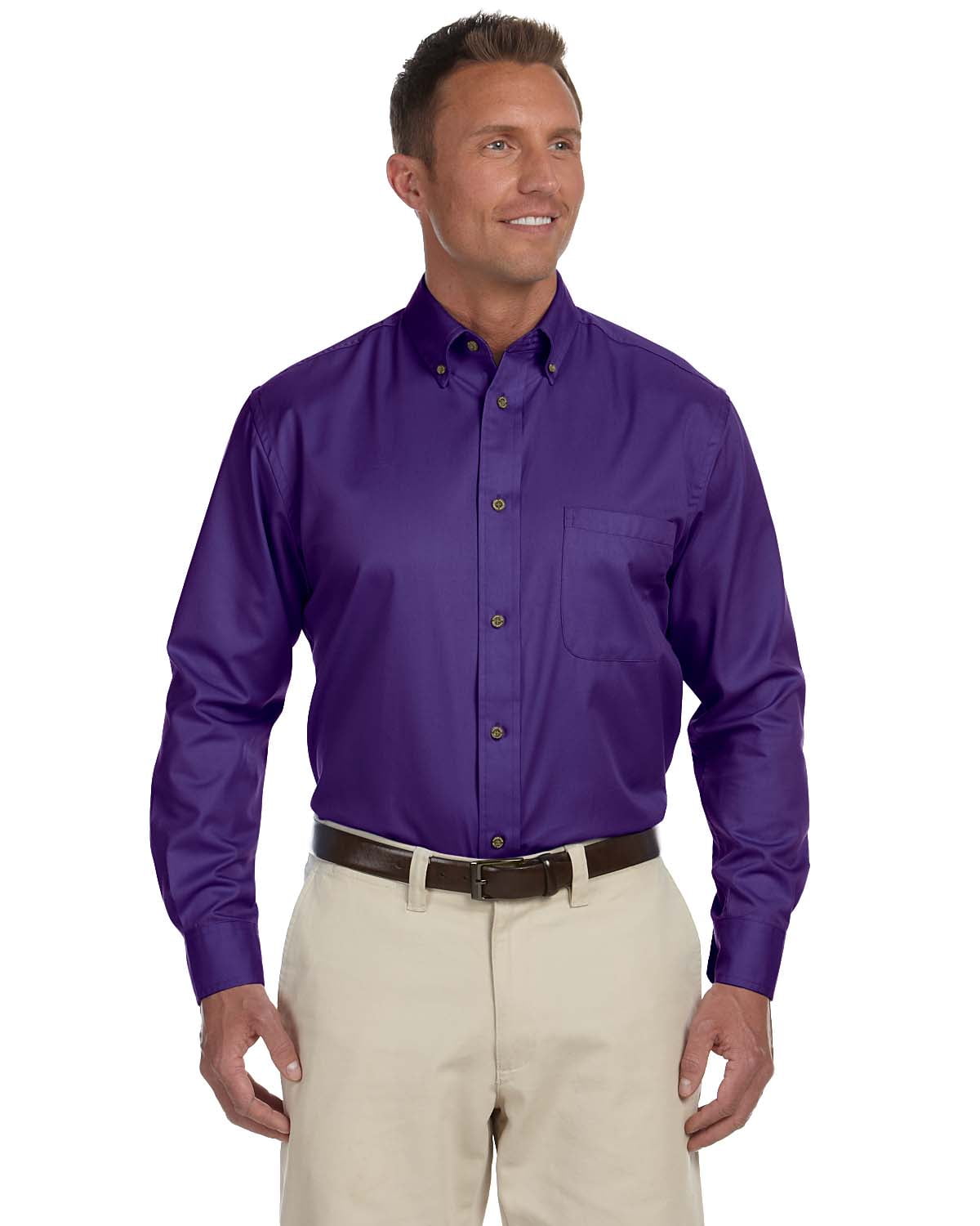 Harriton Men's Long Sleeve Twill Shirt - Stain & Wrinkle Resistant, Team Purple, Size S
