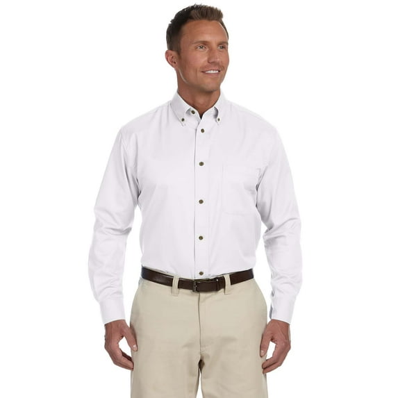 Harriton Easy Blend Long-Sleeve Twill Shirt with Stain-Release (M500) White, 6XL